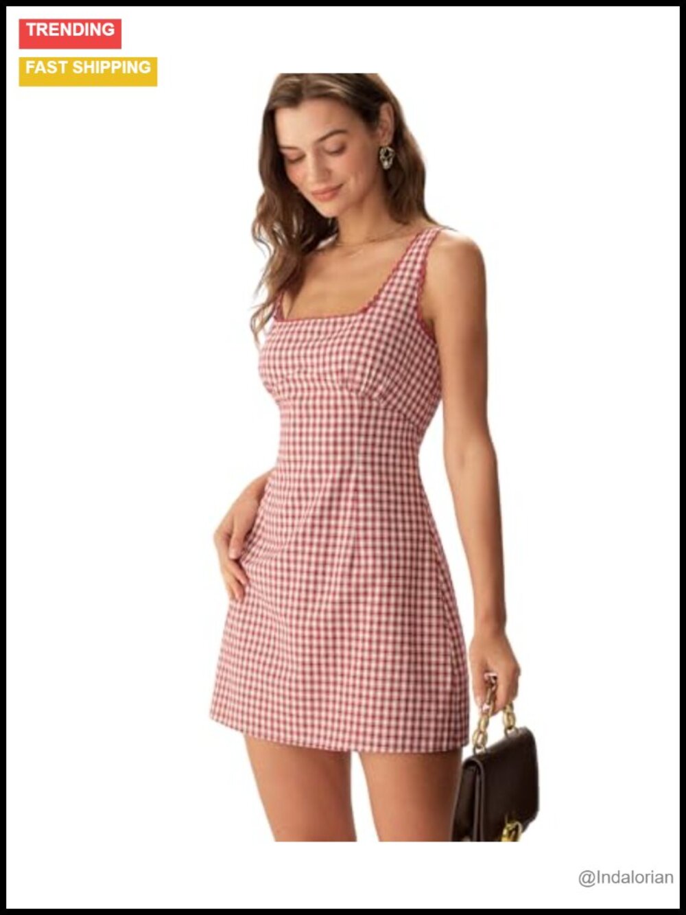RIHOAS Gingham Plaid Mini Dress Square Neck Sleeveless 100% Cotton